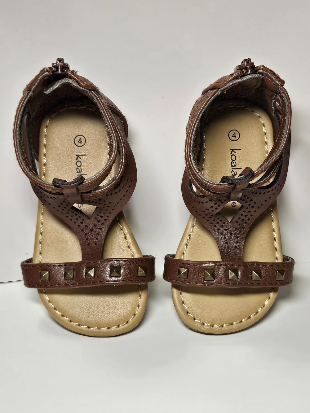 Koala Kids Toddler Girls Brown Faux Leather Studded Gladiator Sandals Size 4